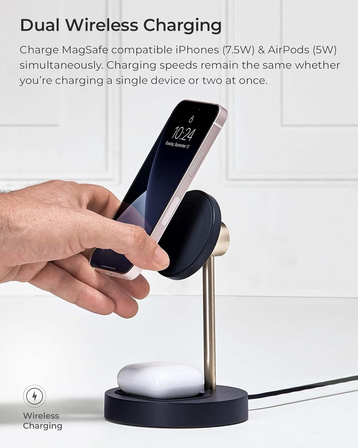 iOttie Velox Magnetic Wireless Duo Stand. 7.5W Mounting Stand + 5W Charging Pad. MagSafe Compatible for iPhone 12, iPhone 13, iPhone 14, & iPhone 15 Series & Qi AirPods Charger (Adapter not Included)
