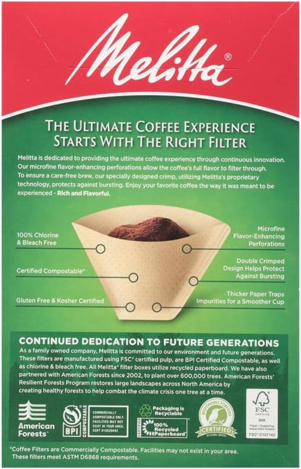 Melitta #4 Cone Coffee Filters, Natural Brown, 100 Count (Pack Of 3), 300 Total Filters - Fits all 8-12 Cup Cone Coffee Makers and Pour-Overs, Compostable, Tear-Resistant