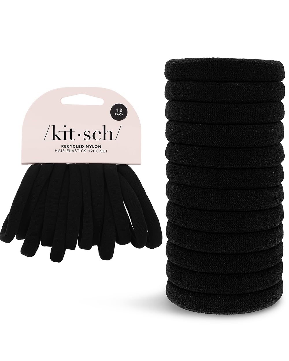 Kitsch Nylon Hair Ties No Damage - Stretchable Hair Bands for Strong All-Day Hold, Ponytail Holders | Hair Accessories for Girls | Ideal Gifts for Women - Black, 12 Pcs