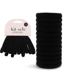 Kitsch Nylon Hair Ties No Damage - Stretchable Hair Bands for Strong All-Day Hold, Ponytail Holders | Hair Accessories for Girls | Ideal Gifts for Women - Black, 12 Pcs