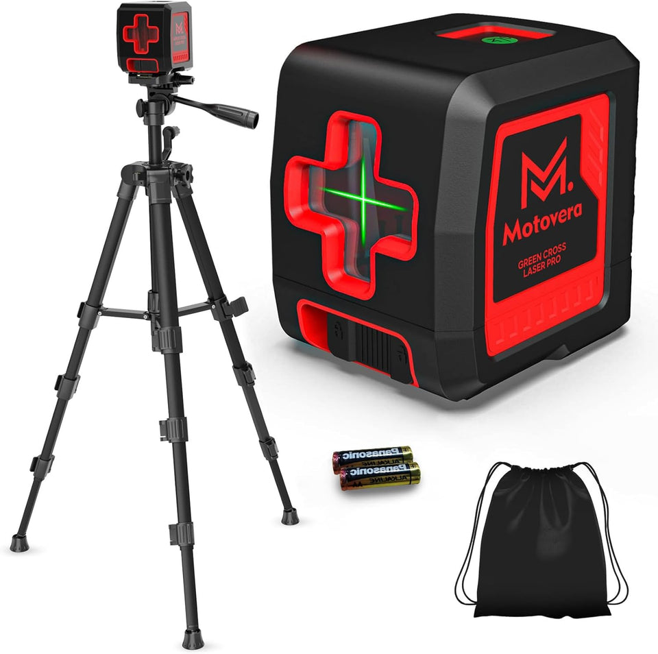 Motovera Self Leveling Laser Level 100ft, Green Cross Line with Tripod, 4 Brightness Modes & PLlse Function, Manual & Self-Leveling Modes, IP54 Waterproof for Picture Hanging, Tile, DIY Construction