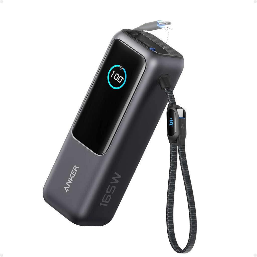 Anker Laptop Power Bank,25,000mAh Portable Charger with 165W Total Output,3 USB-C Ports (100W Max Each),Built-in Retractable Cables,Flight-Ready,for iPhone 17/16 Series,MacBook,Samsung,and More