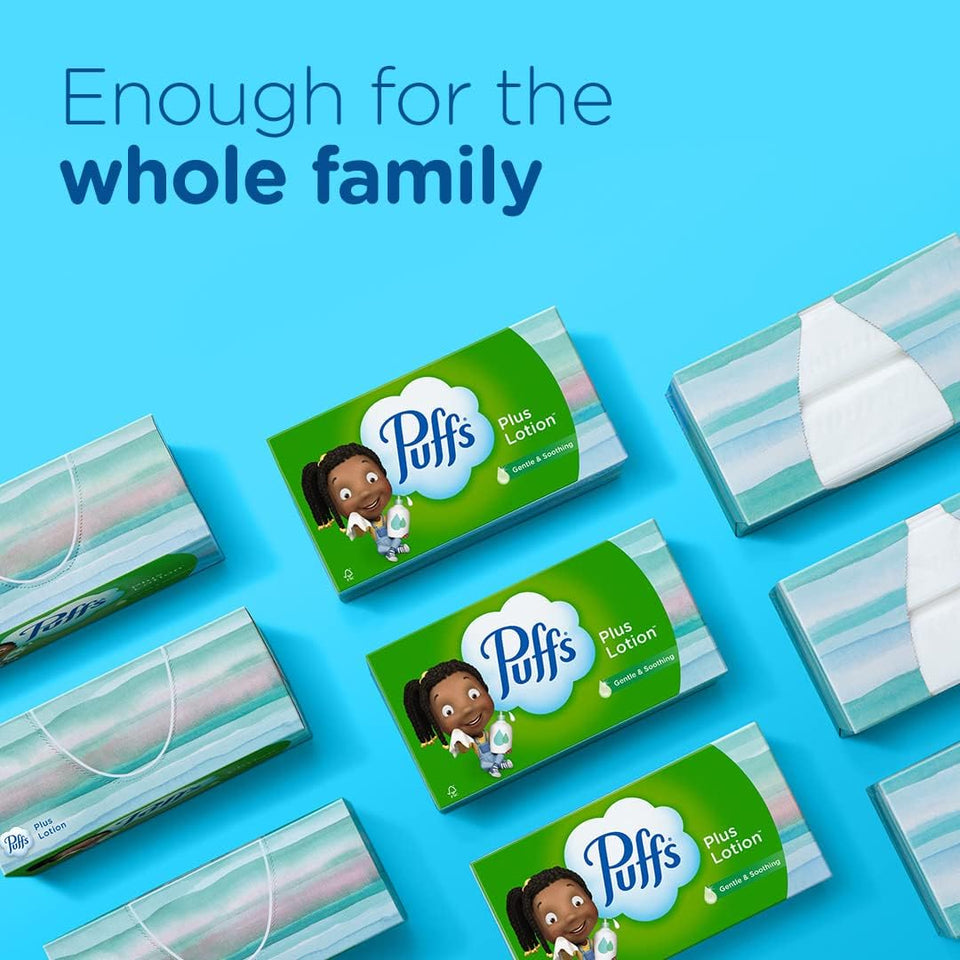 PLffs Plus Lotion Facial Tissues, 8 Family Boxes, 124 Facial Tissues per Box, Allergies and Colds