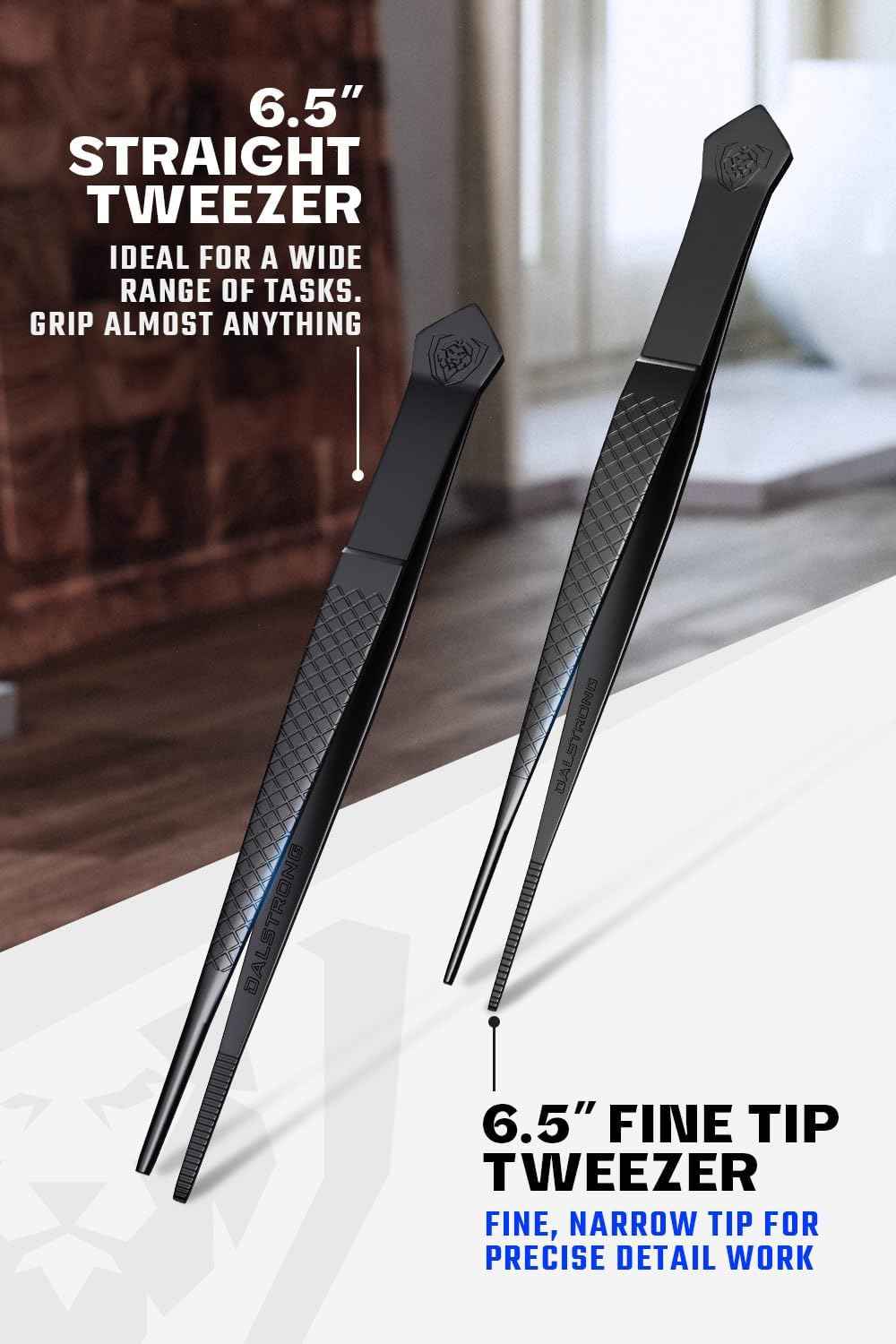 Dalstrong Professional Food Tweezers-Giftable 4pc Set-6.5"-High-Precision Tweezer Tongs-Black Titanium Coating-Plating, Multi-use-304 Stainless Steel-Culinary Fine Use-Metal Kitchen Tongs