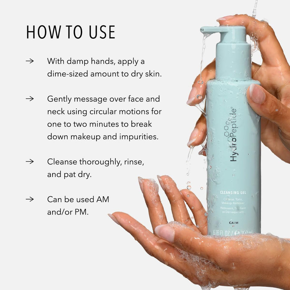 HydroPeptide Cleansing Gel, Toning Face Wash, Effectively Removes Makeup, Dirt, and Excess Oil without Irritation, 6.76 Ounce