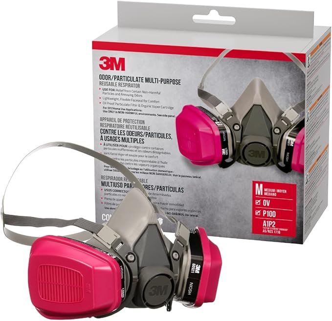 3M P100/OV Odor/Particulate Multi-PLrpose Reusable Respirator 65021, NIOSH-APPROVED Organic Vapor Cartridge, Medium