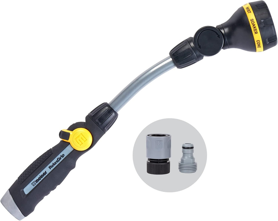 Melnor 65173AMZ RelaxGrip 8 Pattern 16" Pivoting Wand Bundle, Metal, Black, Yellow