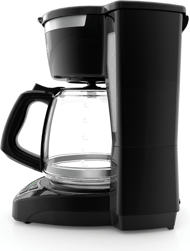 BLACK+DECKER 12-Cup Digital Coffee Maker, Programmable, Washable Basket Filter, Sneak-A-Cup, Auto Brew, Water Window, Keep Hot Plate, Black