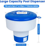 Pool Chlorine Floater for Pools Fits 3" Tablets,7" Diameter Chlorine Tablet Floater with Adjustable Flow Vents Balanced Chemical Dispenser for hot tub/Spa（Collapsible）