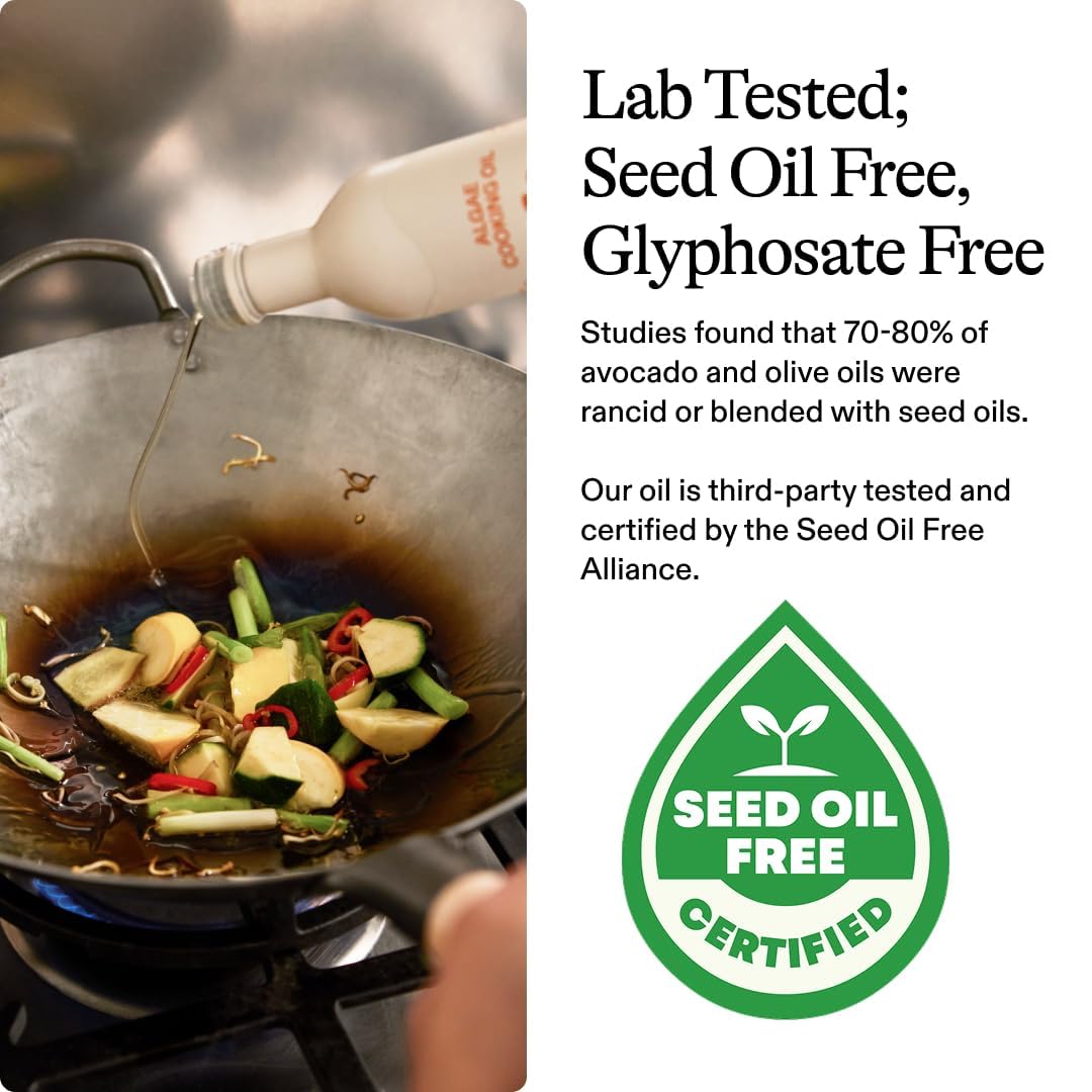 Algae Cooking Club Chef-Grade 100% Algae Cooking Oil, 16 fl oz, Seed Oil-Free, High Smoke Point, Omega-9 Rich