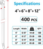Zip Ties Assorted Sizes(4”+6”+8”+12”), 400 Pack, Black Cable Ties, UV Resistant Wire Ties by ANOSON