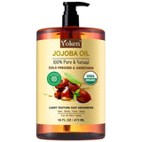 Yoken PLre Jojoba Oil Organic USDA Certified 16 fl oz, 100% Natural Jojoba Oil for Hair, Skin & Face, Cold Pressed Unrefined, Deeply Body Moisturizer Jojoba Carrier Oils for Essential oil Mixing