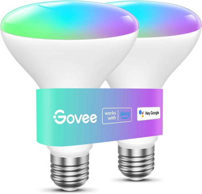 Govee Smart Light Bulbs, 2-pack 1200 Lumen Dimmable RGBWW BR30 Flood Light Bulbs with Alexa and Google Assistant Support