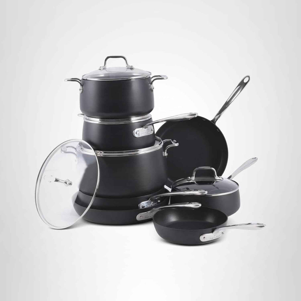 All-Clad HA1 Hard Anodized Non Stick Fry Pan Set 2 Piece, 8, 10 Inch, Induction, Oven Broiler Safe 500F, Pots and Pans Set, Kitchen Frying Pans, Skillets, Premium Cookware, Home, Dishwasher Safe Black