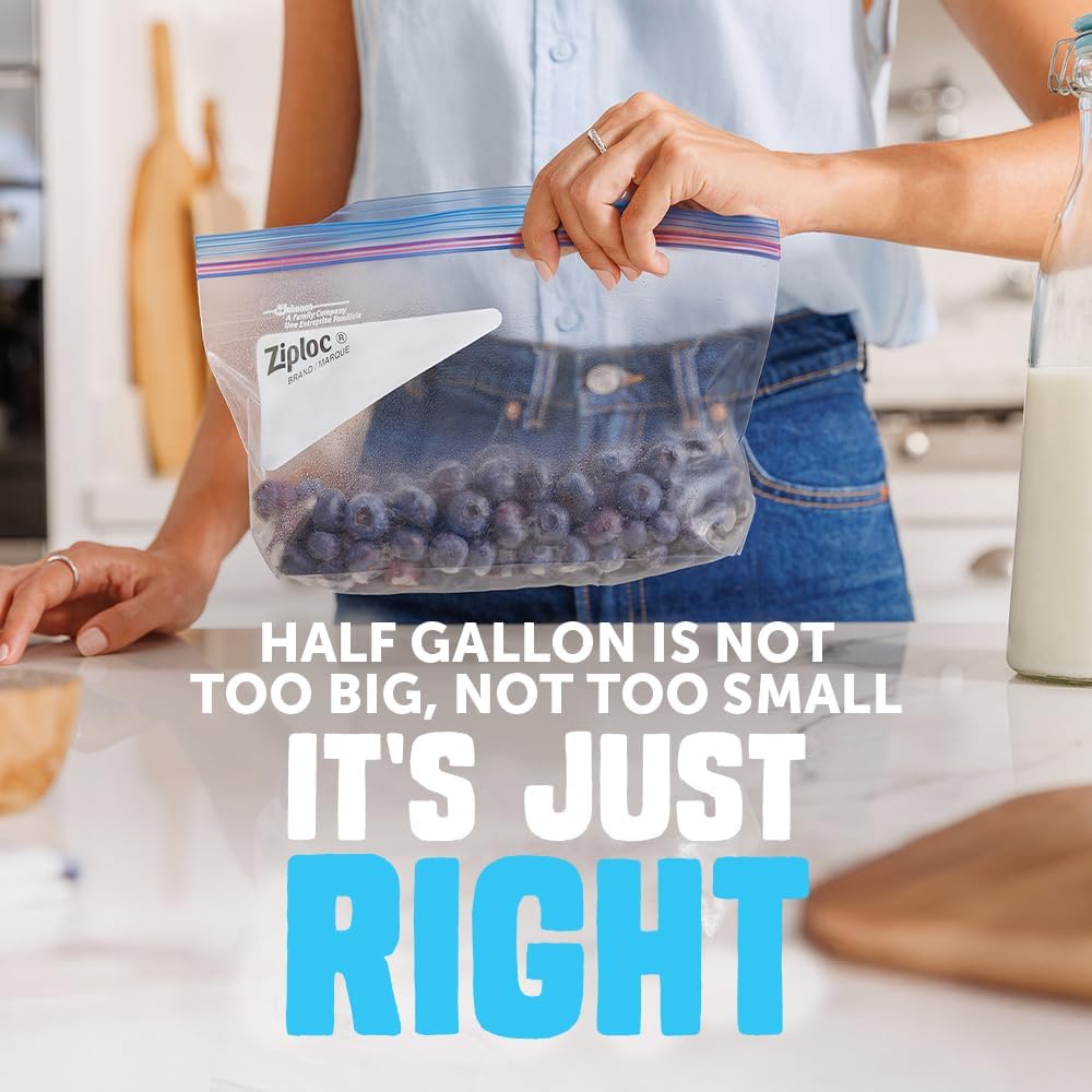 Ziploc Half Gallon Food Storage Freezer Bags, Grip 'n Seal Technology for Easier Grip, Open, and Close, 40 Bags Total