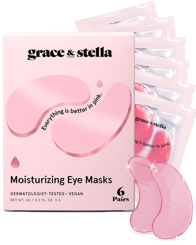 grace & stella Award Winning Under Eye Mask - Reduce Dark Circles, PLffy Eyes, Undereye Bags, Wrinkles - Gel Under Eye Patches - Small Birthday Gifts - Vegan Cruelty-Free (Pink, 6 Pairs)