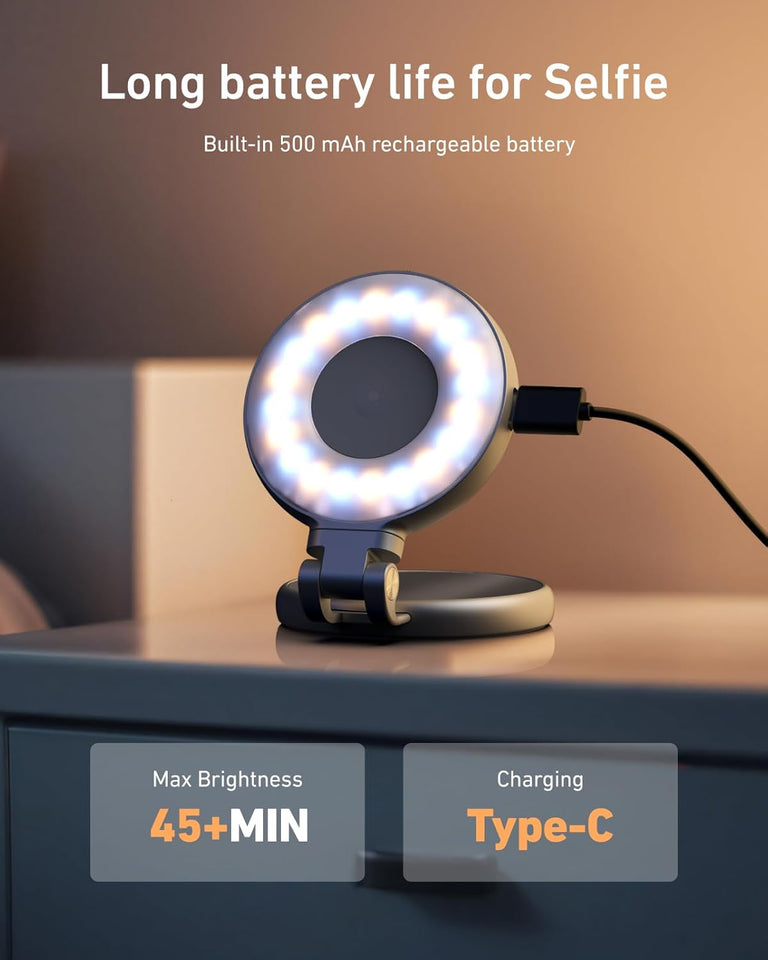 Magnetic Selfie Ring Light with Makeup Mirror – 360° Rotating Fill Light for iPhone MagSafe & Android, CRI97 Professional Photography Light for TikTok and Video Calls