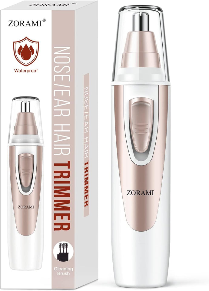 Ear and Nose Hair Trimmer Clipper - 2026 Professional Painless Eyebrow & Facial Hair Trimmer for Men Women, Battery-Operated Trimmer with IPX7 Waterproof, Dual Edge Blades for Easy Cleansing Pink