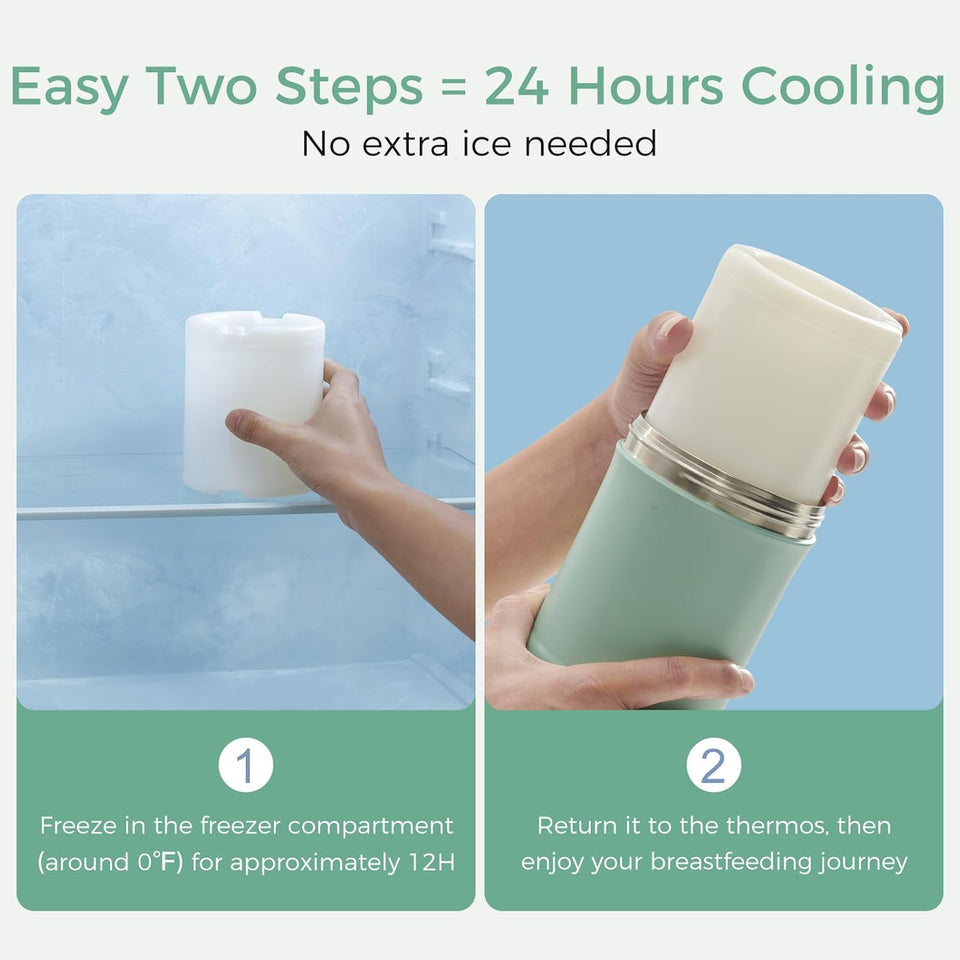Momcozy 22oz Portable Breast Milk Cooler for Outdoor, Life Saver with 360° Total Cooling for 24 Hours, Larger Capacity Travel Breastmilk Chiller with 2pcs Baby Bottles for Breastmilk Storage, Green