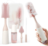 Silicone Baby Bottle Brush Set with Push-Press Foam Dispenser – Portable 3-Piece Cleaning Kit for Breast Pumps, Nipples, and Straws in Pink
