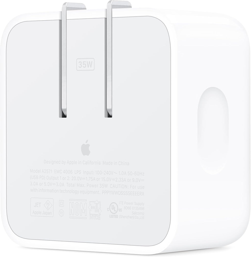 apple 35w dual usb-c compact power adapter fast type-c charge for iphone ipad macbook air airpods