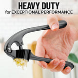 Zulay Kitchen Premium Garlic Press Set - Rust Proof Professional Garlic Mincer Tool - Easy-Squeeze, Easy-Clean with Soft, Ergonomic Handle - Silicone Garlic Peeler & Brush-Dark Gray