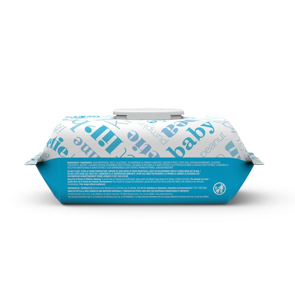 Amazon Elements Baby Wipes, Unscented, Alcohol-Free, With Aloe and Vitamin E, 810 Count, Flip-Top Packs