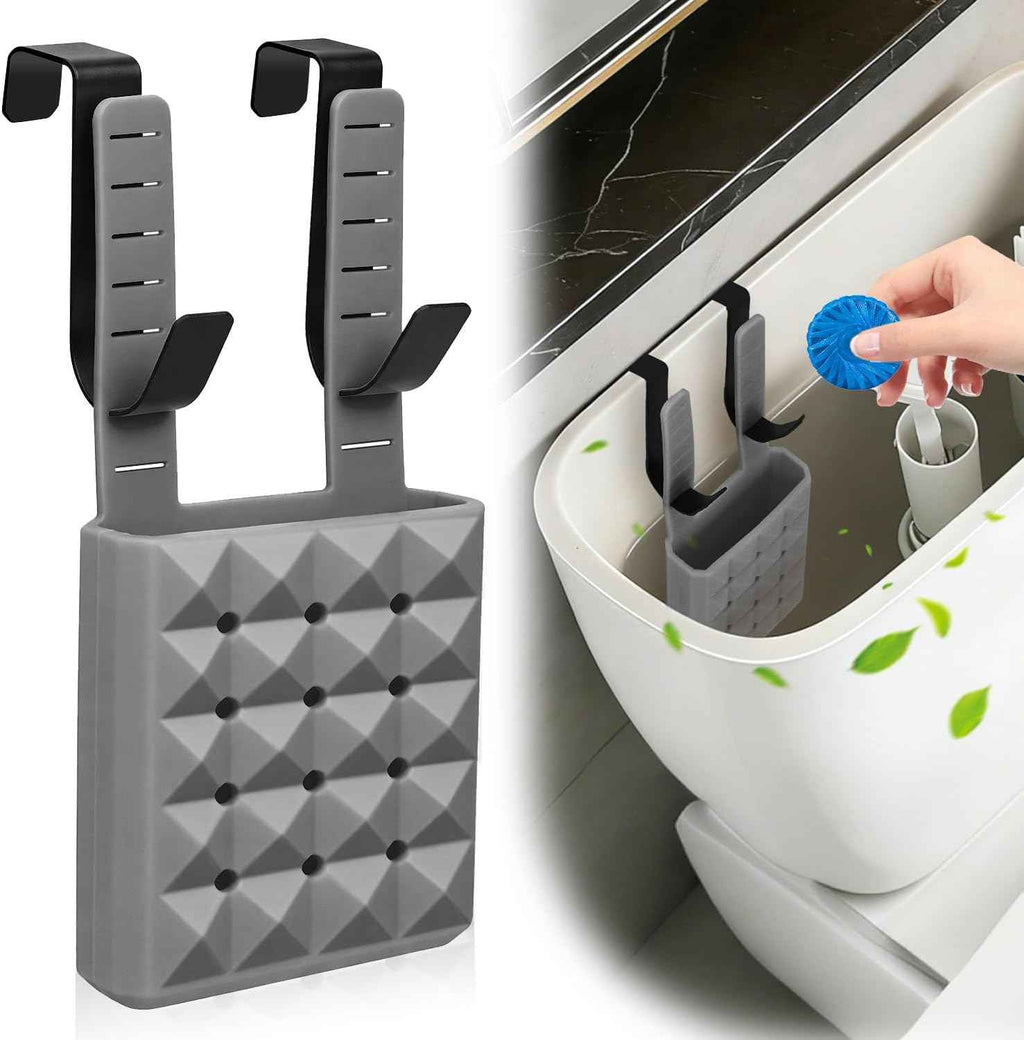 Adjustable Toilet Tank Cleaning Tablet Holder-Hanging Silicone Basket Carrier with Rustproof Hooks for Bowl Cleaner & Bleach Tablet Caddy, Accessory Fit Up to 7" Water Level