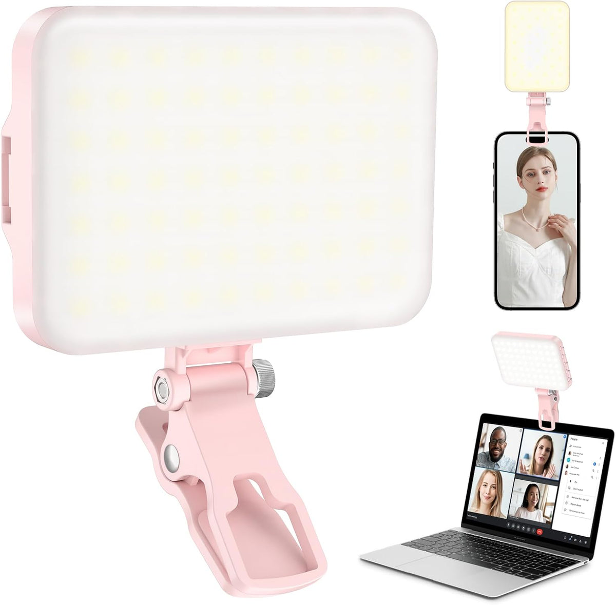 ALTSON 60 LED Portable Selfie Light Video Conference Lighting with Clip & Camera Tripod Adapter Rechargeable 2200mAh CRI 97+, 9 Light Modes for Phone iPhone Webcam Laptop Photo Makeup