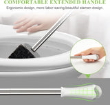 AONEZ Compact Toilet Brush & Holder, Stainless Steel Handle, Space Saving for Storage, Deep Cleaning, Drip-Proof, Easy to Assemble, Nylon Bristles, White & Grey