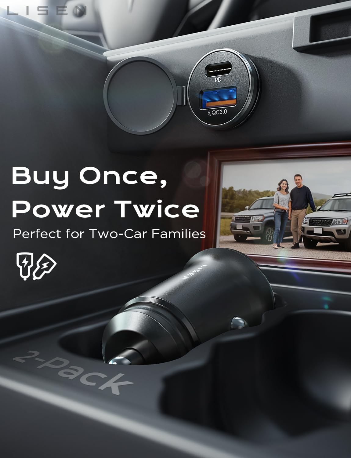 LISEN Car Charger USB C, 69W Cigarette Lighter USB Charger Adapter, Car Accessories Gifts for Men, Mini USBC Cars Fast Charging Adapter USBC Type C 12V Plug Outlet, for iPhone 17 Pro Max 16 15 14 13