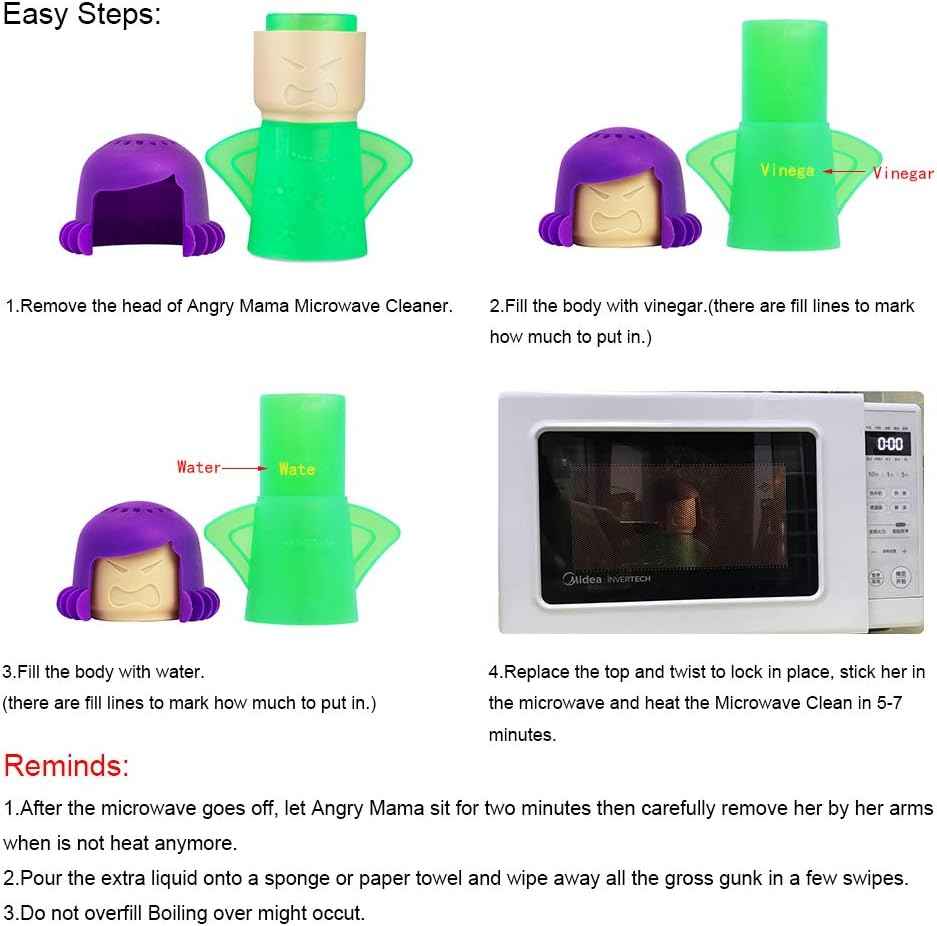 Angry Mama Microwave Oven Steam Cleaner with Vinegar and Water, Easy Cleaning