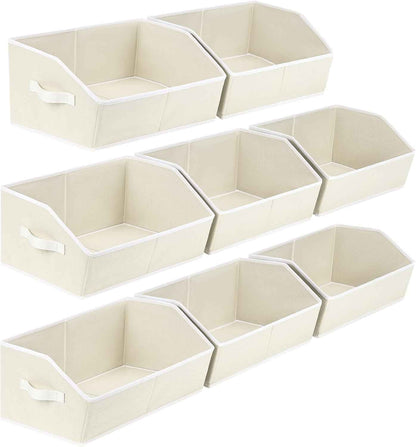 Closet Organizers Bins 6 Packs - Large Closet Shelf Organizer with Handles, Fabric Trapezoid Storage Bins, Collapsible Storage Cubes for Clothes, Towels, Light Gray