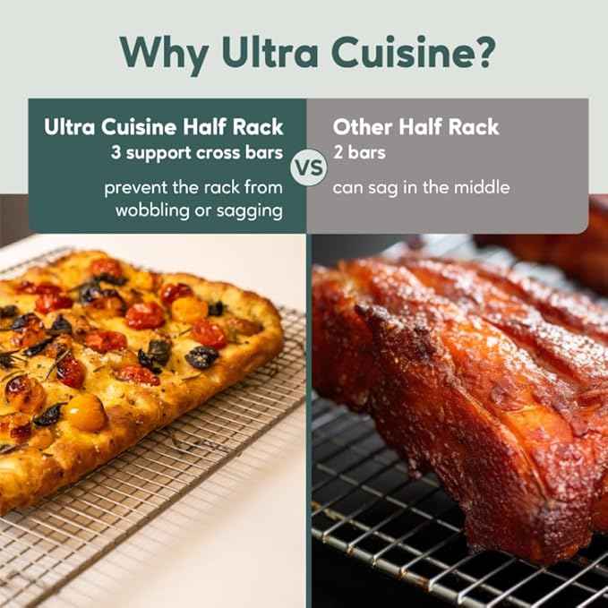Ultra Cuisine Oven-Safe, Dishwasher-Safe 100% Stainless Steel Cooling and Baking Rack Set Heavy Duty Tight-Wire - 11.5 x 16.5-inch - Set of 2 - Half Sheet Pan Cooling Racks