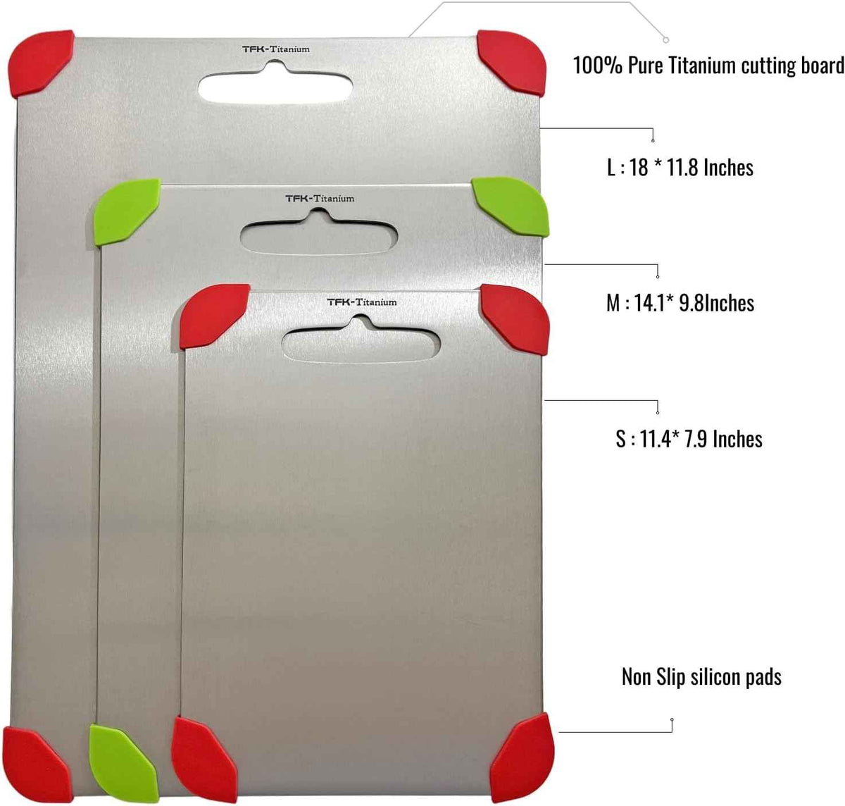 Titanium Cutting Board - 100% Pure Titanium Cutting Boards for Kitchen, Non toxic, Dishwasher safe and with Non slip silicon pads for stable and water resistance cutting (Large)