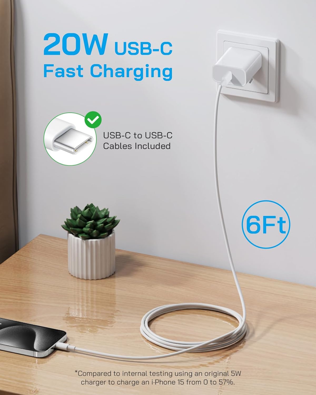 3 Pack AISNI Fast Charger Block Compatible with iPhone 17 16 15 Charger Fast Charging USB C Charger Long Type C Chargers Cord 6 FT for iP17 Air/17 Pro Max/16/15 Pro Max Series and Type C Device-White
