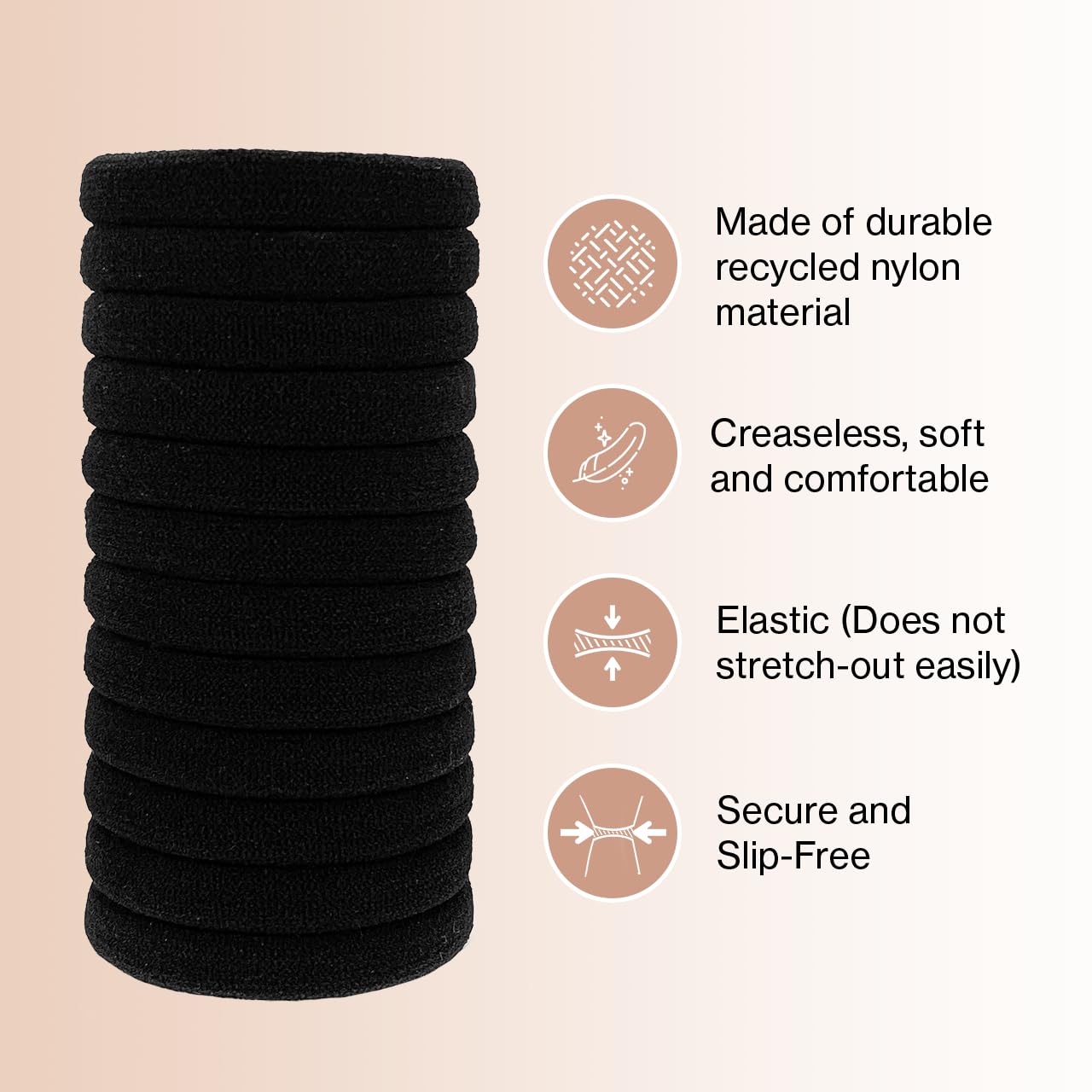 Kitsch Nylon Hair Ties No Damage - Stretchable Hair Bands for Strong All-Day Hold, Ponytail Holders | Hair Accessories for Girls | Ideal Gifts for Women - Black, 12 Pcs
