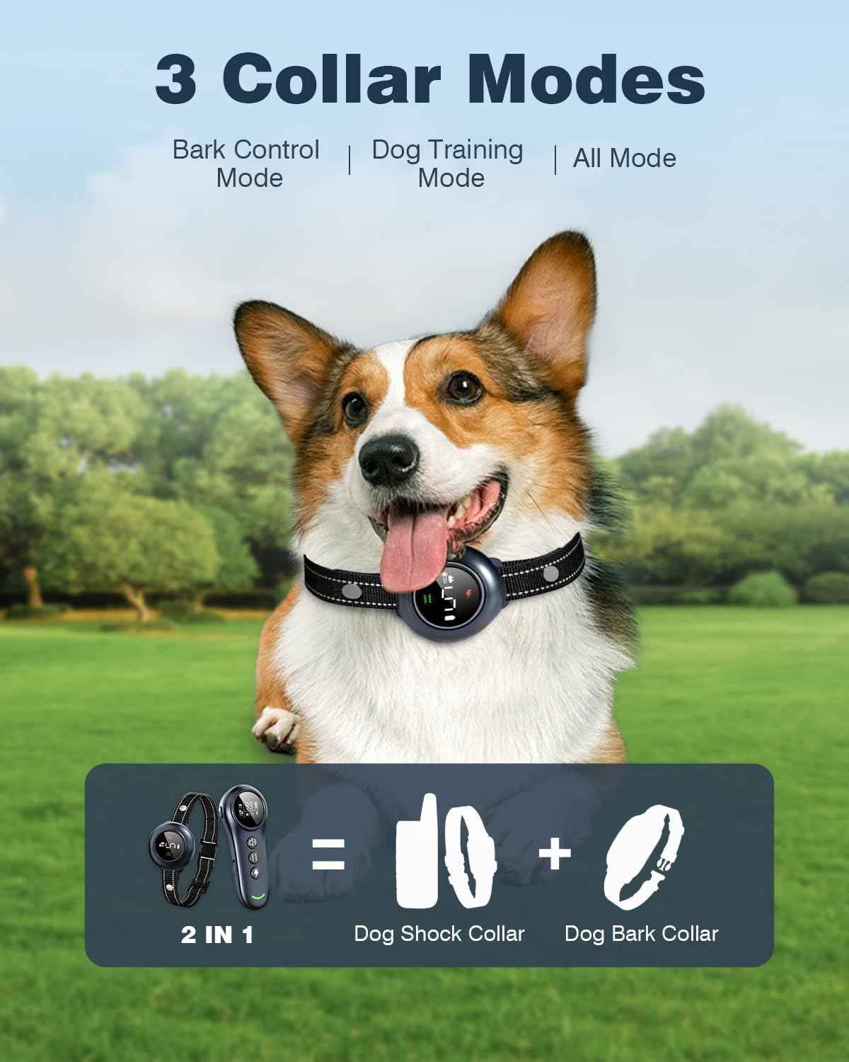 2-in-1 Dog Training Collar with 5 Sensitivity & 3300FT Remote for All Breeds Waterproof E-Collar