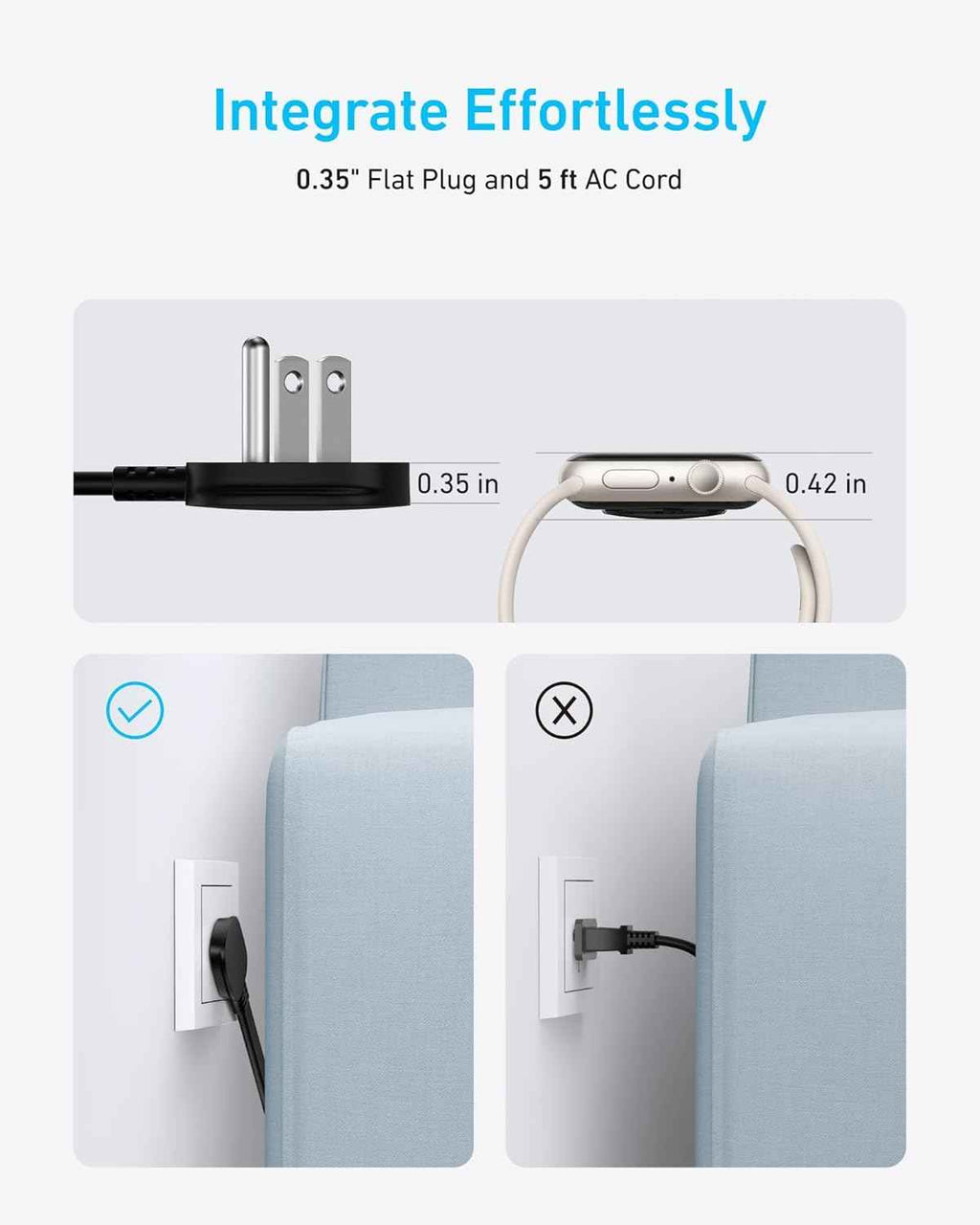anker 300j flat plug 10-in-1 ultra thin power strip with 6 ac and 3 usb ports, extension cord, desk charging station, 5 feet, black