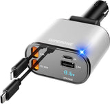 ‹ېUpgraded‹ÛÔ SUPERONE Retractable Car Charger 4 in 1, Fast Car Phone Charger with Cord 2.6ft, USB C and Apple Car Adapter, Compatible with iPhone 17 16 15/15 Pro Max/14/13/12/11, Galaxy, Pixel - PureLivingMart