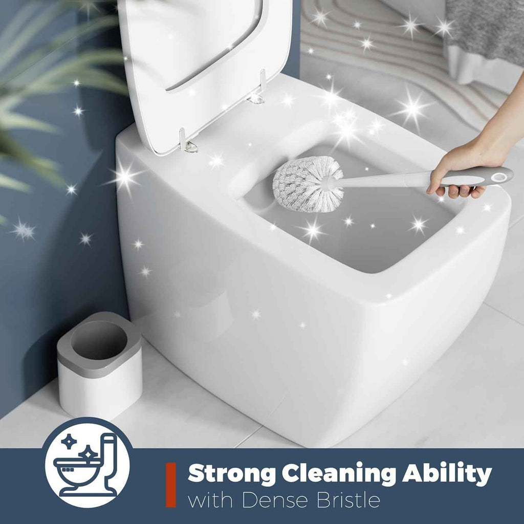2-Pack Bathroom Toilet Brush Set with Holder, White - Durable Cleaning Bristles for Toilet Bowl
