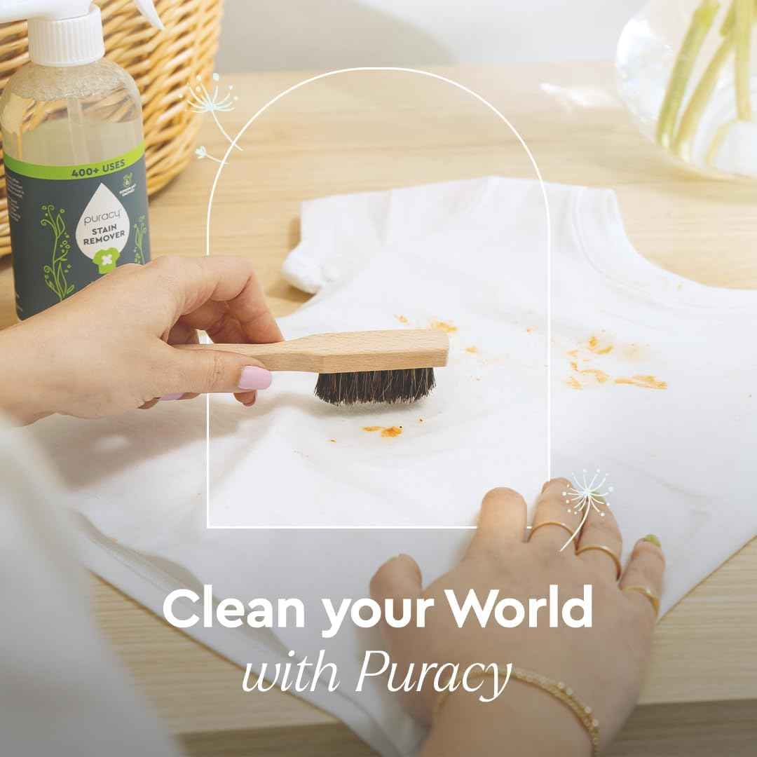 Puracy Laundry Stain Remover Brush for Tough, Deep, and Aged Clothing Stains, with Vegan Bristles for Safe and Effective Stain and Odor Elimination