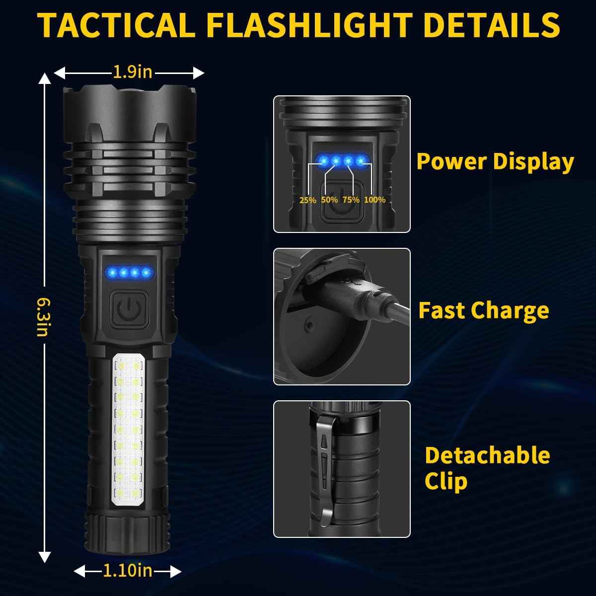 Rechargeable Flashlights High Lumens, 7Mode Super Bright Flashlight Camping, Adjustable Tactical Flash Light High Powered, LED Flashlights for Home Emergency, Christmas Gifts Stocking Stuffers for Men