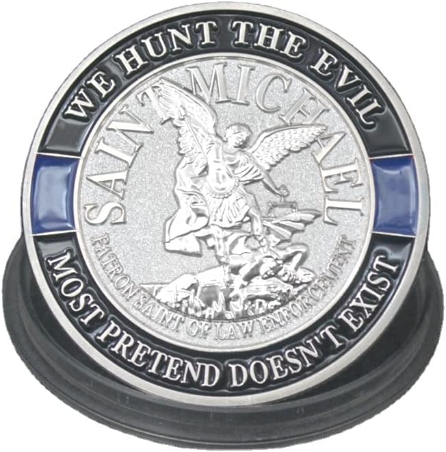 Saint Michael Patron Saint of Law Enforcement Challenge Coin The Thin Blue Line Silver Plated Coins