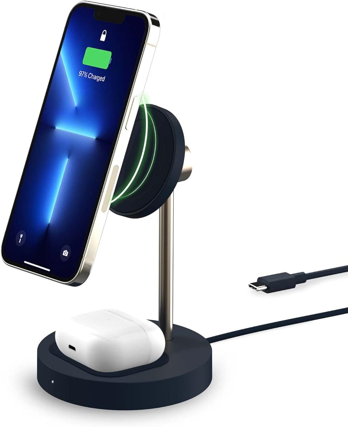 iOttie Velox Magnetic Wireless Duo Stand. 7.5W Mounting Stand + 5W Charging Pad. MagSafe Compatible for iPhone 12, iPhone 13, iPhone 14, & iPhone 15 Series & Qi AirPods Charger (Adapter not Included)