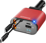 ‹ېUpgraded‹ÛÔ SUPERONE Retractable Car Charger 4 in 1, Fast Car Phone Charger with Cord 2.6ft, USB C and Apple Car Adapter, Compatible with iPhone 17 16 15/15 Pro Max/14/13/12/11, Galaxy, Pixel - PureLivingMart