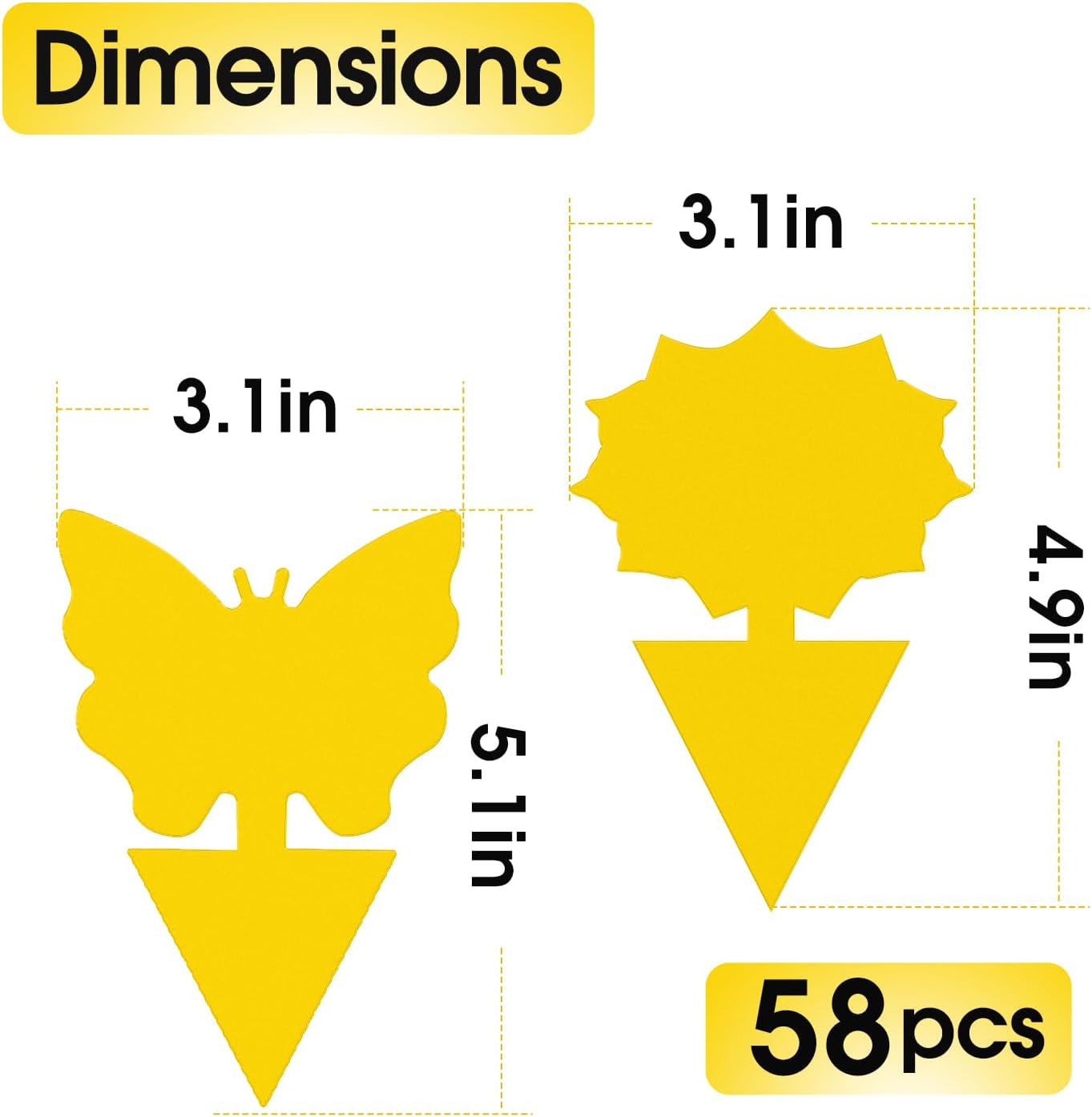 58 Pack Flying Insect Traps for Plants – Yellow Sticky Traps for Fungus Gnats, Flies & Flying Bugs, Indoor Outdoor Flying Bug Catcher for Pots, Garden & Kitchen, Kid & Pet Safe, Non-Toxic, Odorless