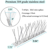 PANGCH Bird Spikes,Stainless Steel Bird Spikes Metal Bird Spikes Fence Spikes Easy to Install - 5 Strips 4.1 Feet Coverage