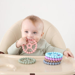 Silicone Baby Teething Ring Set – 3-Pack Multitextured Sensory Teethers for Infants and Toddlers, Easy-Grip Soft Silicone in Purple, Pink, and White