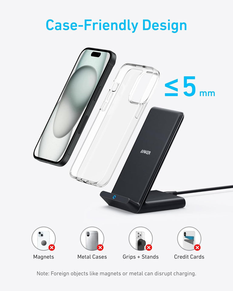 Anker 313 Wireless Charger (Stand), Qi-Certified for iPhone 17/17/17 Pro/17 Pro Max/15/14/13, 10W Fast-Charging Galaxy S23 S22 S21(No AC Adapter) - PureLivingMart